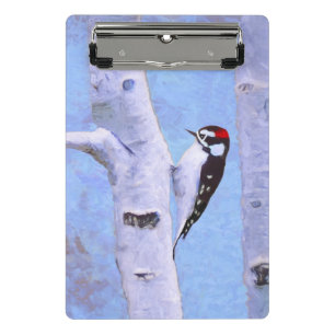 Mini Porte-bloc Peinture Downy Woodpecker - Art original pour oise