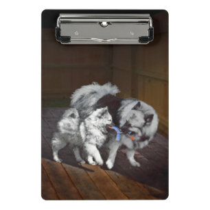 Mini Porte-bloc Peinture Keeshond Playtime - Jolie art original ch