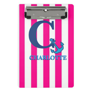 Mini Porte-bloc Personalized Pink Stripes Navy Blue Anchor