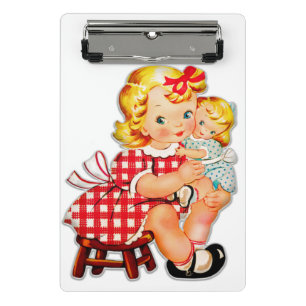 Mini Porte-bloc Petite fille rétro vintage poupée enfant