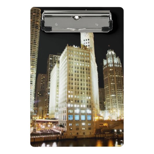 Mini Porte-bloc Point de repère célèbre de Chicago la nuit (Devant)