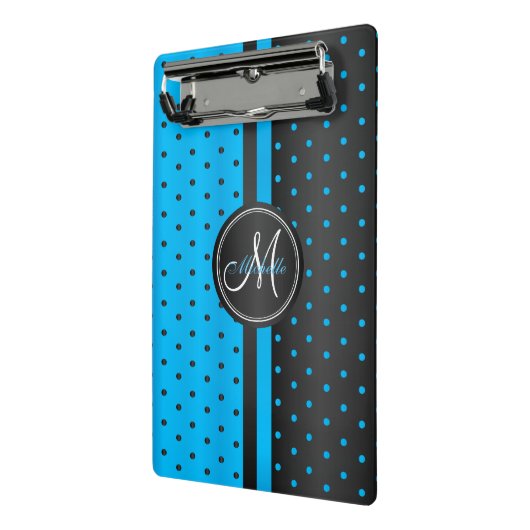 Mini Porte-bloc Pois bleus et noirs - Monogramme (Angle2)