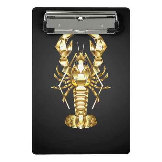 Mini Porte-bloc Poisson à langouste polygonale dorée sur noir (Devant)