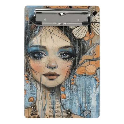 Mini Porte-bloc Portrait d'art en collage multimédia (12) (Devant)