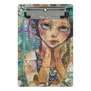 Mini Porte-bloc Portrait d'art en collage multimédia (8)