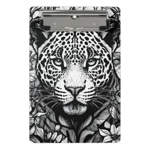 Mini Porte-bloc Portrait de léopard noir et blanc pour les amoureu