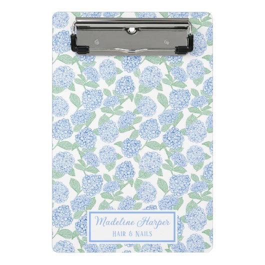 Mini Porte-bloc Preppy Blue & Green Hydrangeas Monogram (Devant)