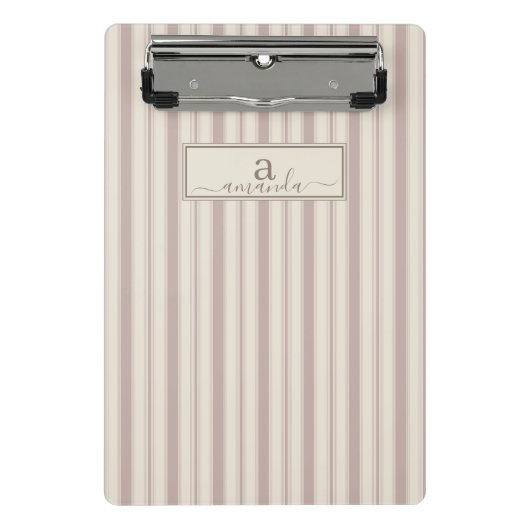 Mini Porte-bloc Rayure rustique initiale beige et taupe de ferme (Devant)