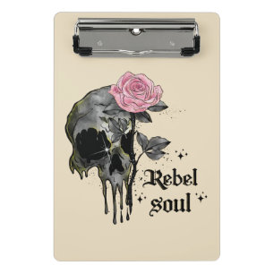 Mini Porte-bloc Rebel Soul - Crâne gothique avec Rose rose