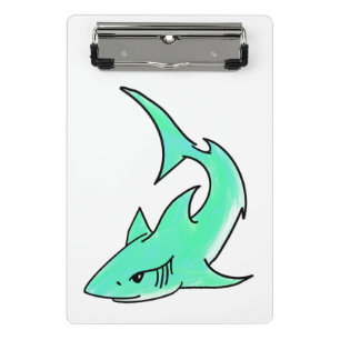 Mini Porte-bloc requin souriant de dessin animé bleu vert océan an