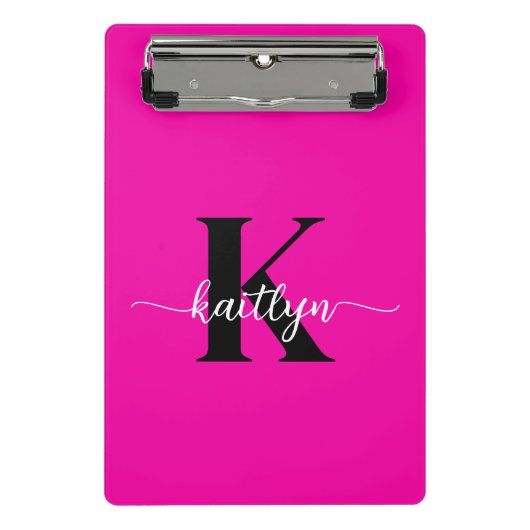 Mini Porte-bloc Rose Chaude Monogramme Noir (Devant)