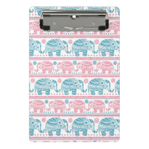 Mini Porte-bloc Rose et motif ethnique turquoise d'éléphant