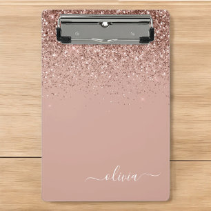 Mini Porte-bloc Rose Gold Blush Pink Glitter Monogramme Nom Fémini