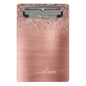 Mini Porte-bloc Rose Gold Métal Brossé Glitter Monogramme Rose (Devant)