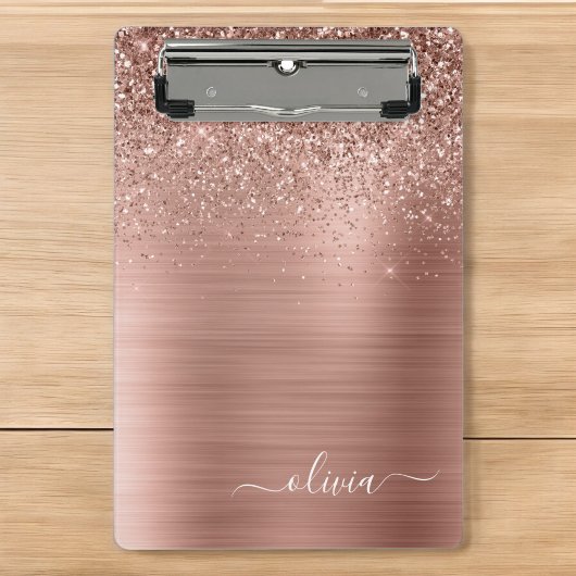 Mini Porte-bloc Rose Gold Métal Brossé Glitter Monogramme Rose