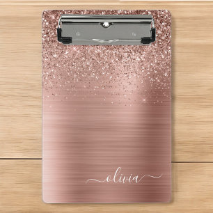 Mini Porte-bloc Rose Gold Pailleté Monogramme Métal Brossé