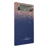 Mini Porte-bloc Rose Gold Pailleté Monogramme Rose Foncé Bleu Mari (Incliné)