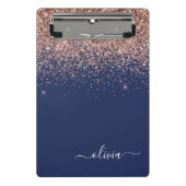 Mini Porte-bloc Rose Gold Pailleté Monogramme Rose Foncé Bleu Mari (Devant)