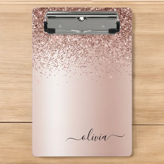 Mini Porte-bloc Rose Gold - Rose Pâle Pailleté Monogramme Nom