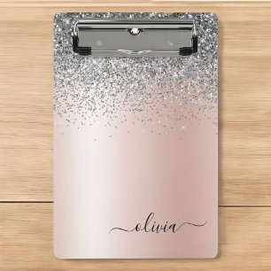 Mini Porte-bloc Rose Gold - Rose Pâle Paillettes Argent Monogramme