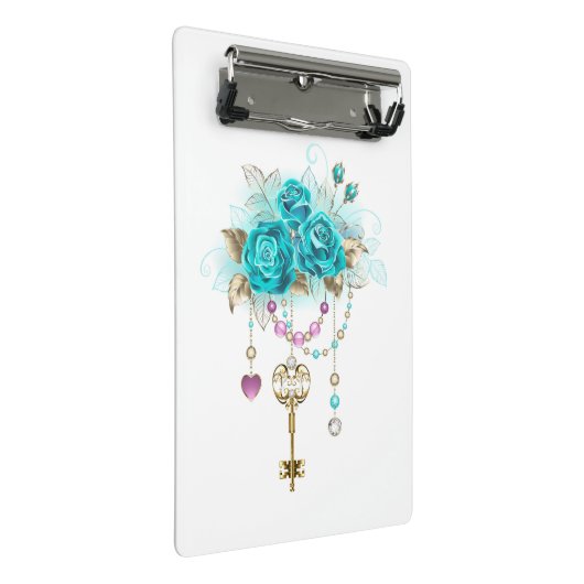 Mini Porte-bloc Roses turquoise avec touches (Incliné)