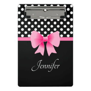Mini Porte-bloc Ruban rose points noirs et blancs Nom