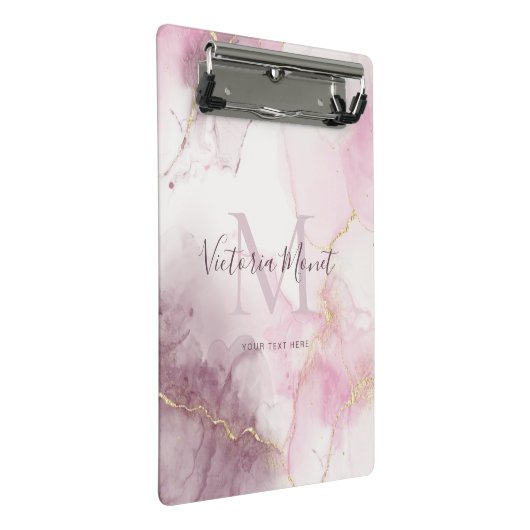 Mini Porte-bloc Script en marbre rose mauve or veine (Incliné)