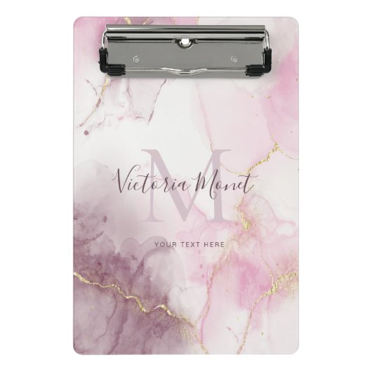 Mini Porte-bloc Script en marbre rose mauve or veine (Devant)