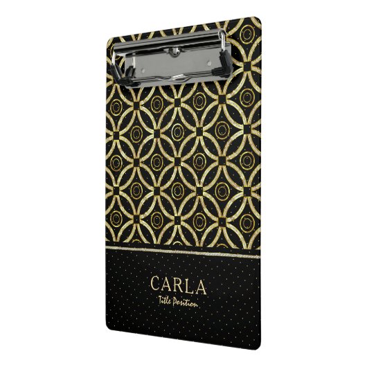 Mini Porte-bloc Sparkling or texture sur motif géométrique noir (Angle2)