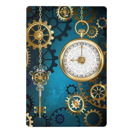 Mini Porte-bloc Steampunk Arrière - plan turquoise avec Gears (Dos)