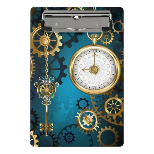 Mini Porte-bloc Steampunk Arrière - plan turquoise avec Gears (Devant)