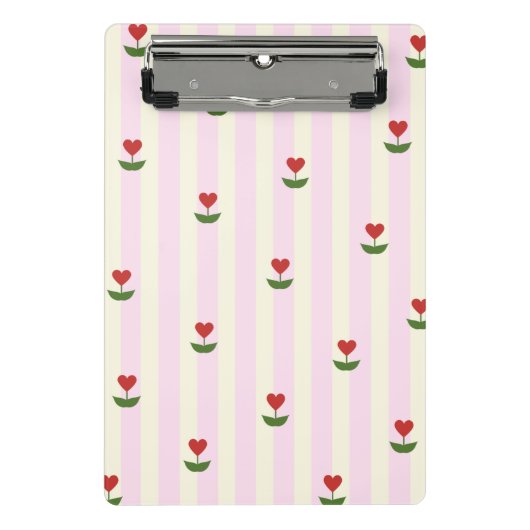 Mini Porte-bloc Sweet Heart Flower Pattern – Soft Pink Striped (Devant)