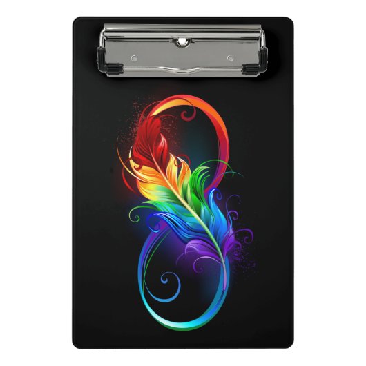Mini Porte-bloc Symbole d'infini avec plume arc-en-ciel (Devant)