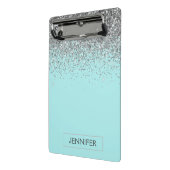 Mini Porte-bloc Teal Aqua Bleu Argent Paillettes Nom Monogramme (Angle2)