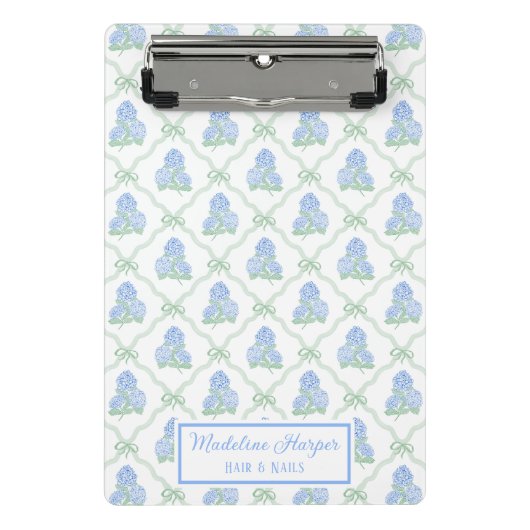 Mini Porte-bloc Trellis Préppy Arc Bow Hydrangeas Bleues & Vertes (Devant)