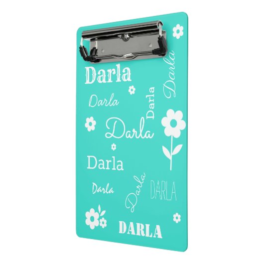 Mini Porte-bloc Turquoise à fleurs blanches, Customisé (Angle2)