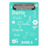 Mini Porte-bloc Turquoise à fleurs blanches, Customisé (Devant)