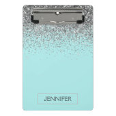 Mini Porte-bloc Turquoise Aqua Blue Silver Parties scintillant Gir (Devant)