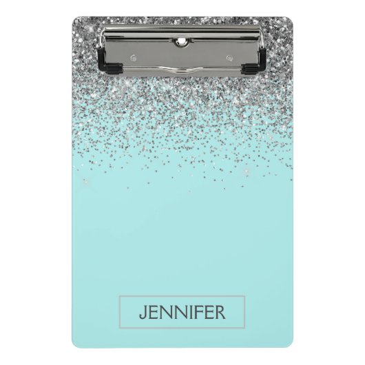 Mini Porte-bloc Turquoise Aqua Blue Silver Parties scintillant Gir (Devant)