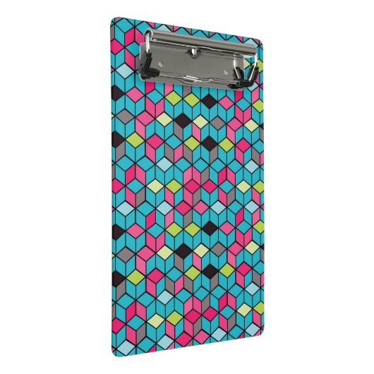 Mini Porte-bloc Turquoise et motif rose de cube (Incliné)