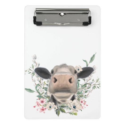 Mini Porte-bloc vaches nez baiser fleurs aquarelle gris animal de  (Devant)