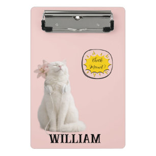 Mini Porte-bloc Vérifiez MEO Chat Blanc avec Casque – Personnalisé