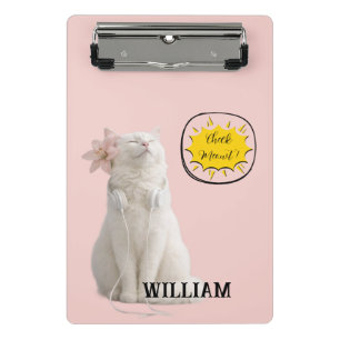 Mini Porte-bloc Vérifiez MEO Chat Blanc avec Casque – Personnalisé
