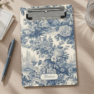 Mini Porte-bloc Vintage Chic Bleu Toile de Jouy Floral Monogramme