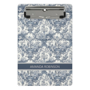 Mini Porte-bloc Vintage damas à fleurs Bleu toile de jouy monogram