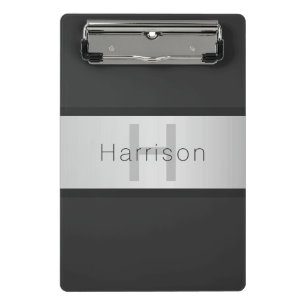 Mini Porte-bloc Votre nom et monogramme Gris et faux aspect arge