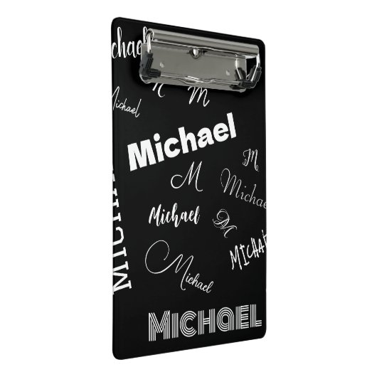 Mini Porte-bloc Votre nom et monogramme motif personnalisé noir (Incliné)