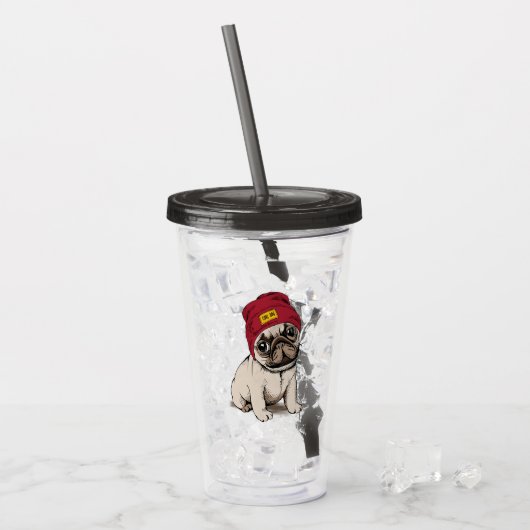 Mini Puppy Hipster Pug Acryl Drinkbeker (Voorkant ijs)