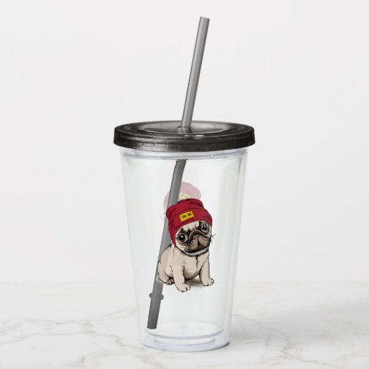 Mini Puppy Hipster Pug Acryl Drinkbeker (Achterkant)