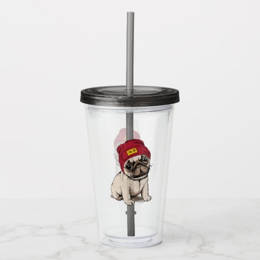Mini Puppy Hipster Pug Acryl Drinkbeker (Voorkant)